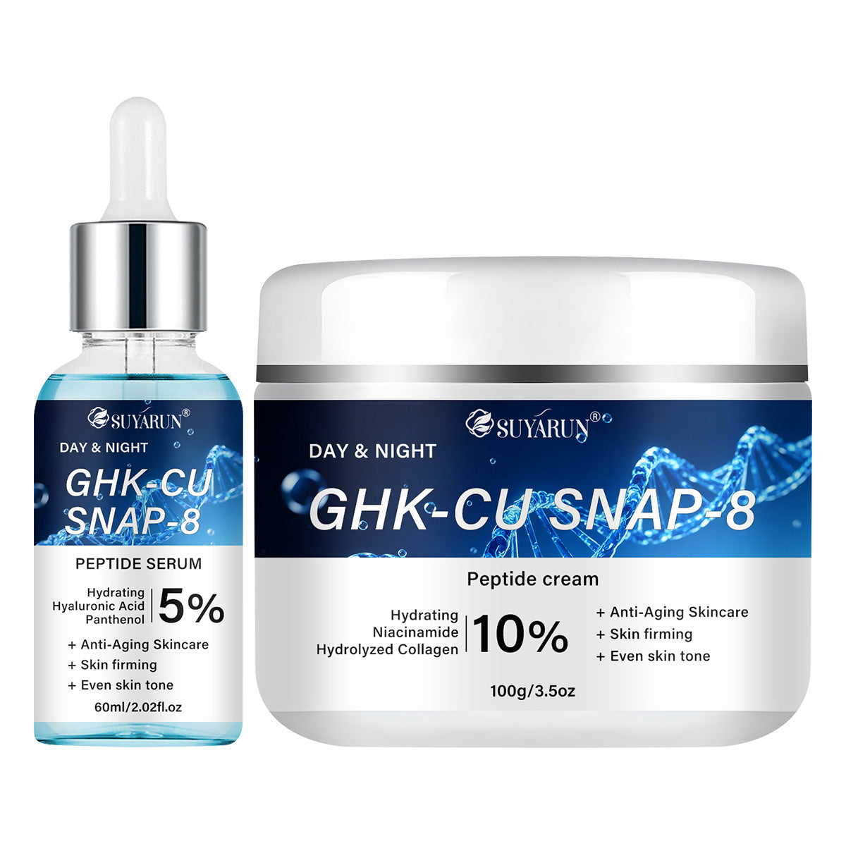 SUYARUN GHK-Cu SNAP-8 Anti-Aging Peptide Serum & Face Cream Set for Skin Firming