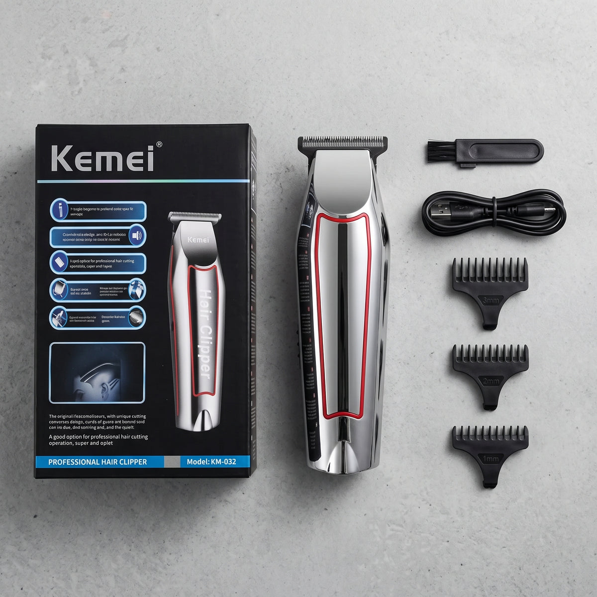 Kemei KM-032 Professional Zero Gapped T-Blade Hair Clipper | Electric Cordless Beard & Hair Trimmer Set