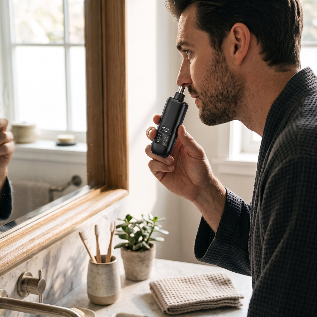 Smart Electric Nose Hair Trimmer with LED Battery Display – Pocket Size Rechargeable Groomer