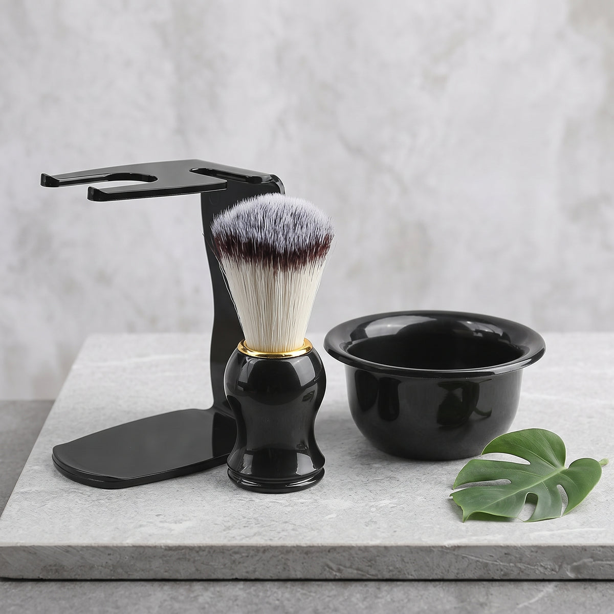 3-Piece Men's Wet Shaving Grooming Set – Razor Brush Holder Stand, Foam Brush & Bowl