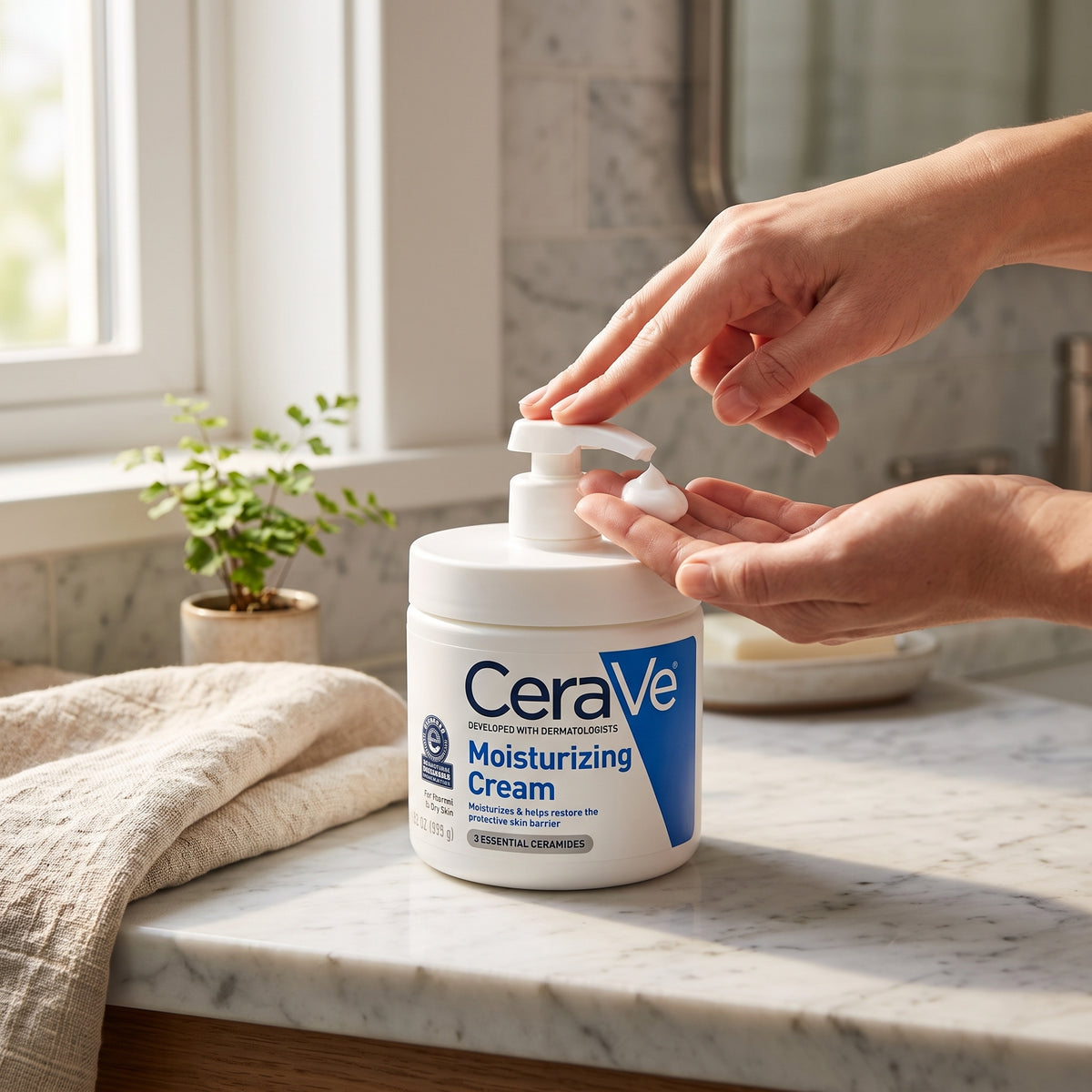 CeraVe Moisturizing Cream with Pump – Hydrating Body & Face Cream with 3 Essential Ceramides & Hyaluronic Acid