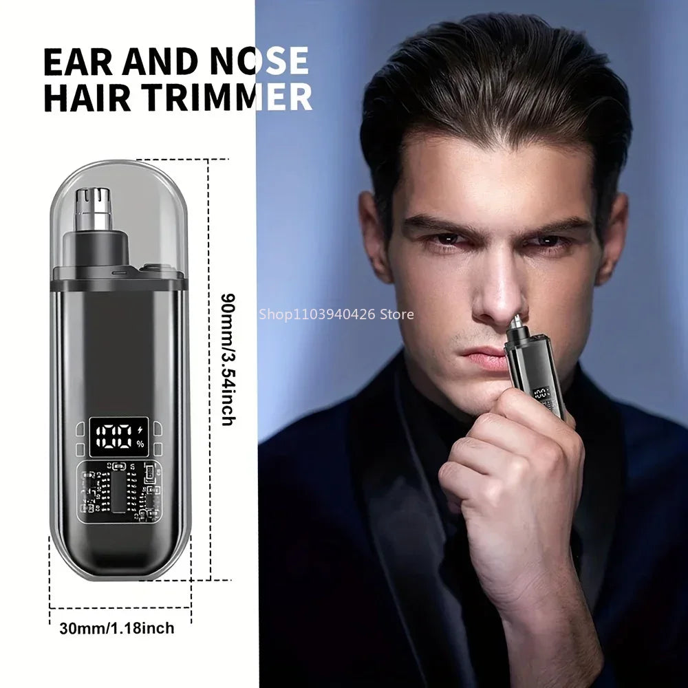 Smart Electric Nose Hair Trimmer with LED Battery Display – Pocket Size Rechargeable Groomer