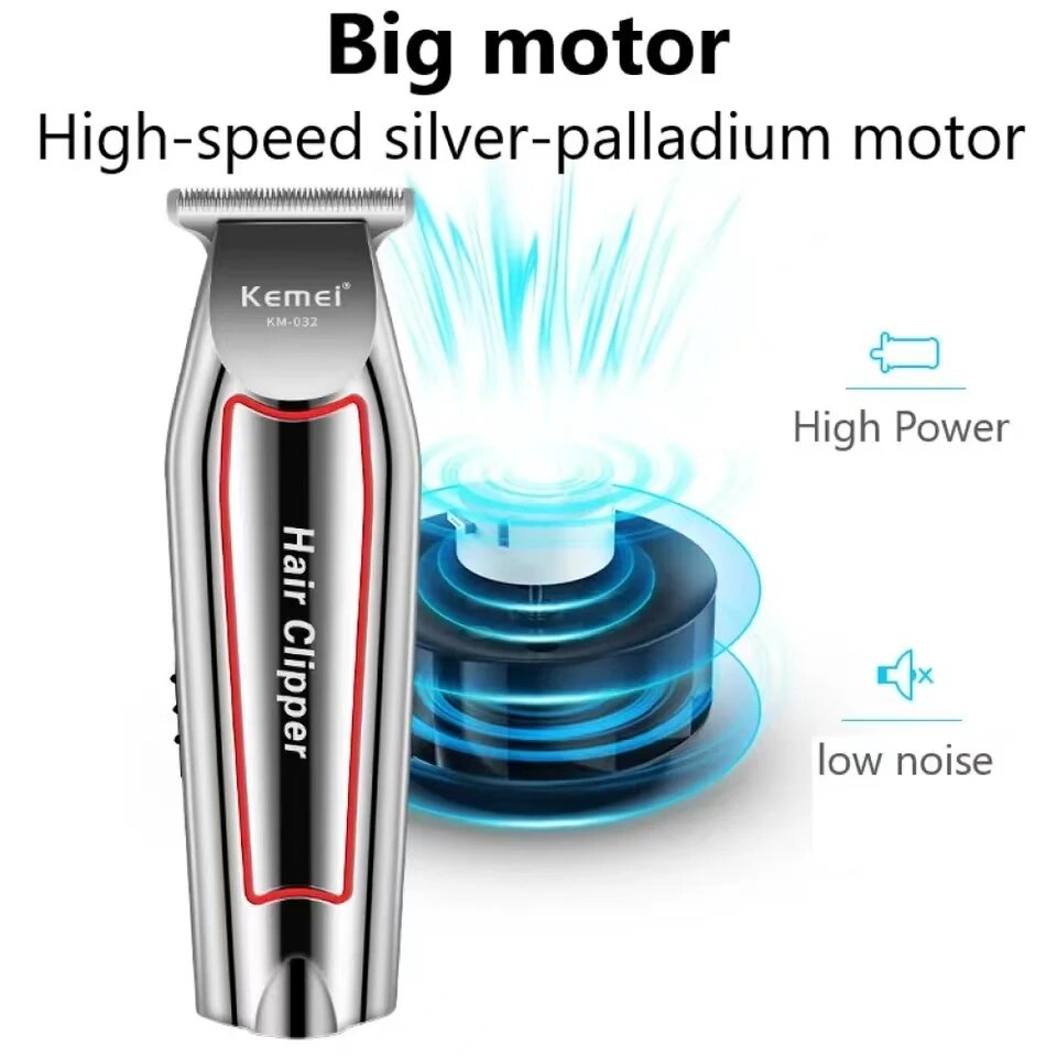 Kemei KM-032 Professional Zero Gapped T-Blade Hair Clipper | Electric Cordless Beard & Hair Trimmer Set