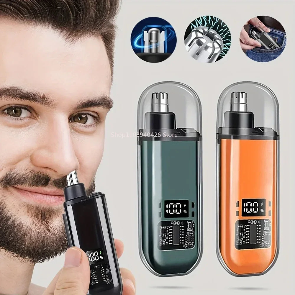 Smart Electric Nose Hair Trimmer with LED Battery Display – Pocket Size Rechargeable Groomer
