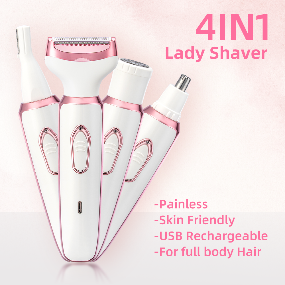 4-in-1 Rechargeable Women’s Grooming Kit – Painless Electric Body Shaver, Eyebrow & Nose Hair Trimmer