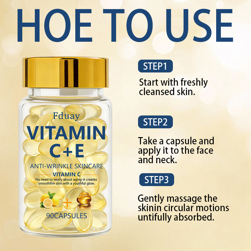 Fduay Vitamin C + E Anti-Wrinkle Facial Serum Capsules – Brightening & Firming Essence
