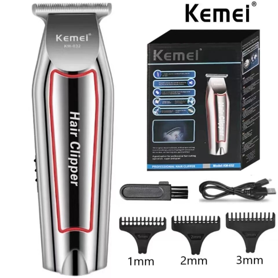 Kemei KM-032 Professional Zero Gapped T-Blade Hair Clipper | Electric Cordless Beard & Hair Trimmer Set