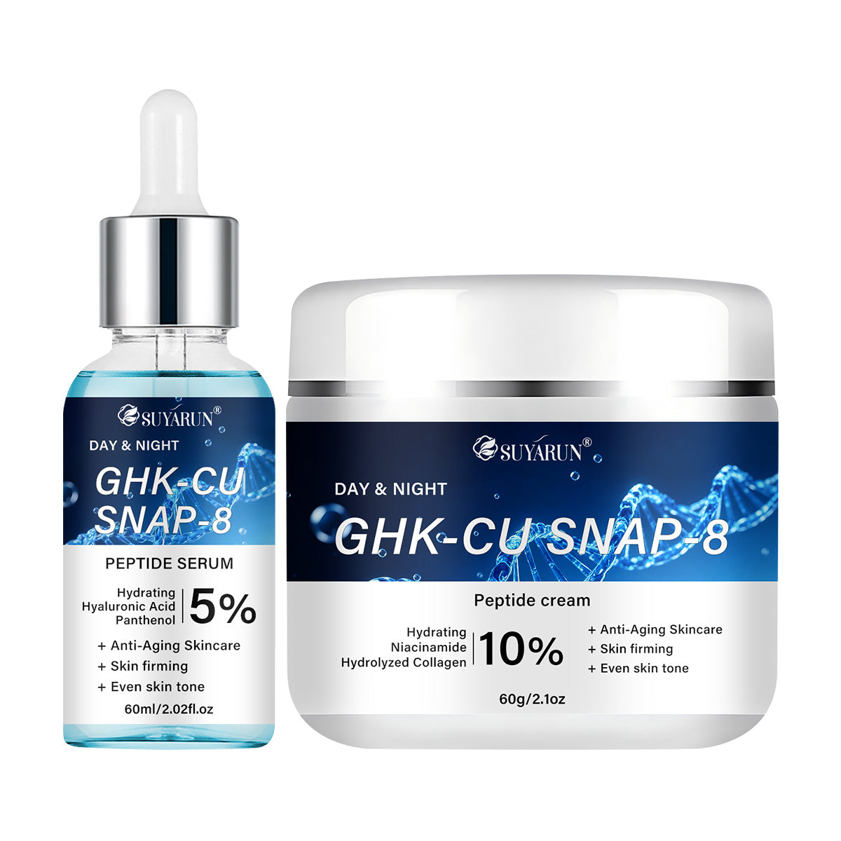 SUYARUN GHK-Cu SNAP-8 Anti-Aging Peptide Serum & Face Cream Set for Skin Firming