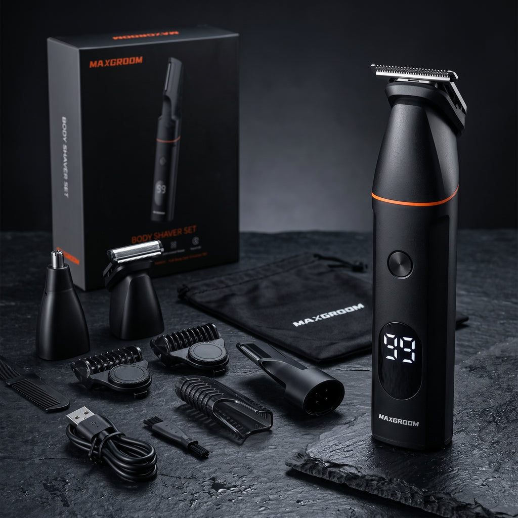 MAXGROOM Waterproof Electric Body Groomer & Nose Hair Trimmer Set (IPX6)