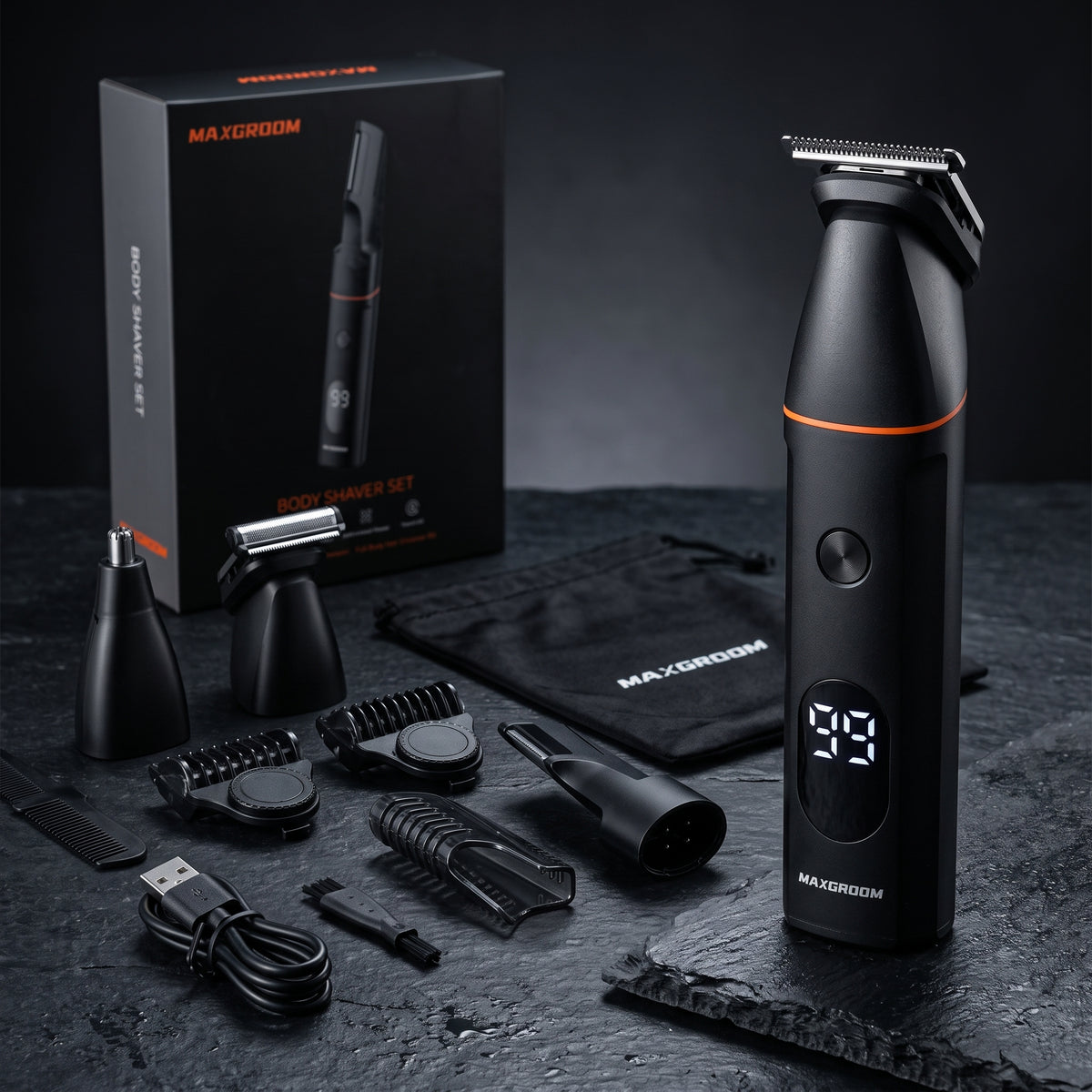 MAXGROOM Waterproof Electric Body Groomer & Nose Hair Trimmer Set (IPX6)