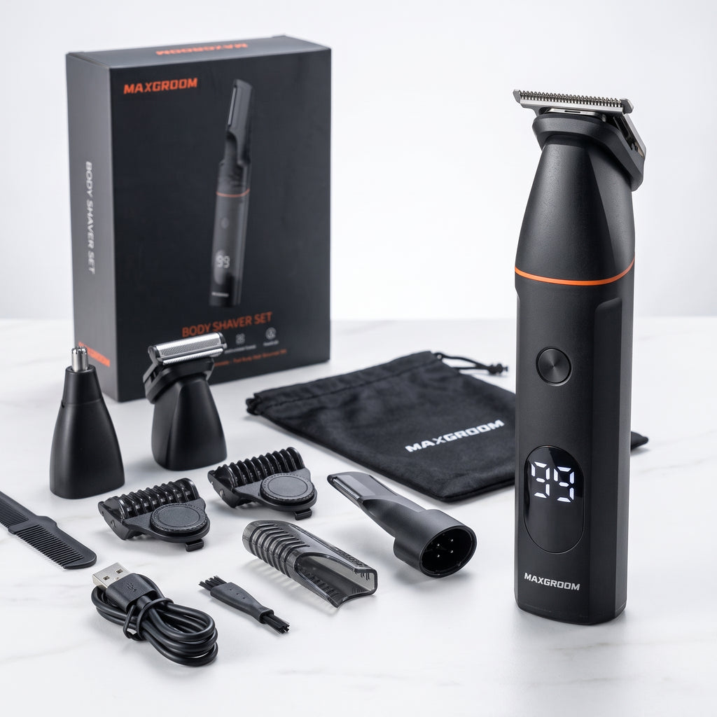 MAXGROOM Waterproof Electric Body Groomer & Nose Hair Trimmer Set (IPX6)