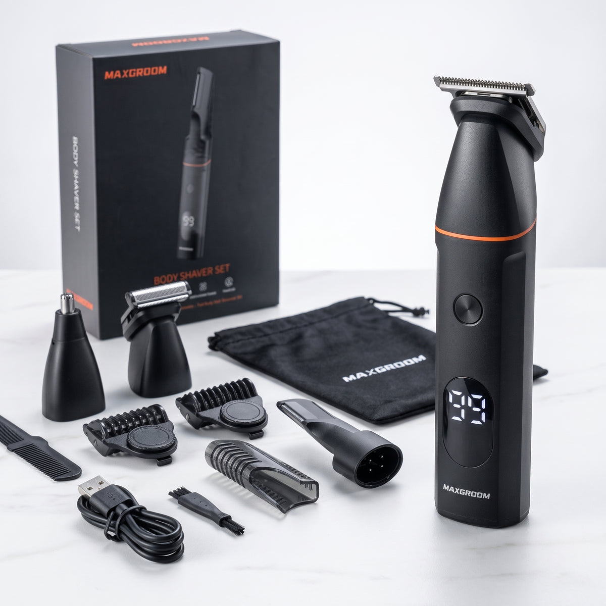 MAXGROOM Waterproof Electric Body Groomer & Nose Hair Trimmer Set (IPX6)