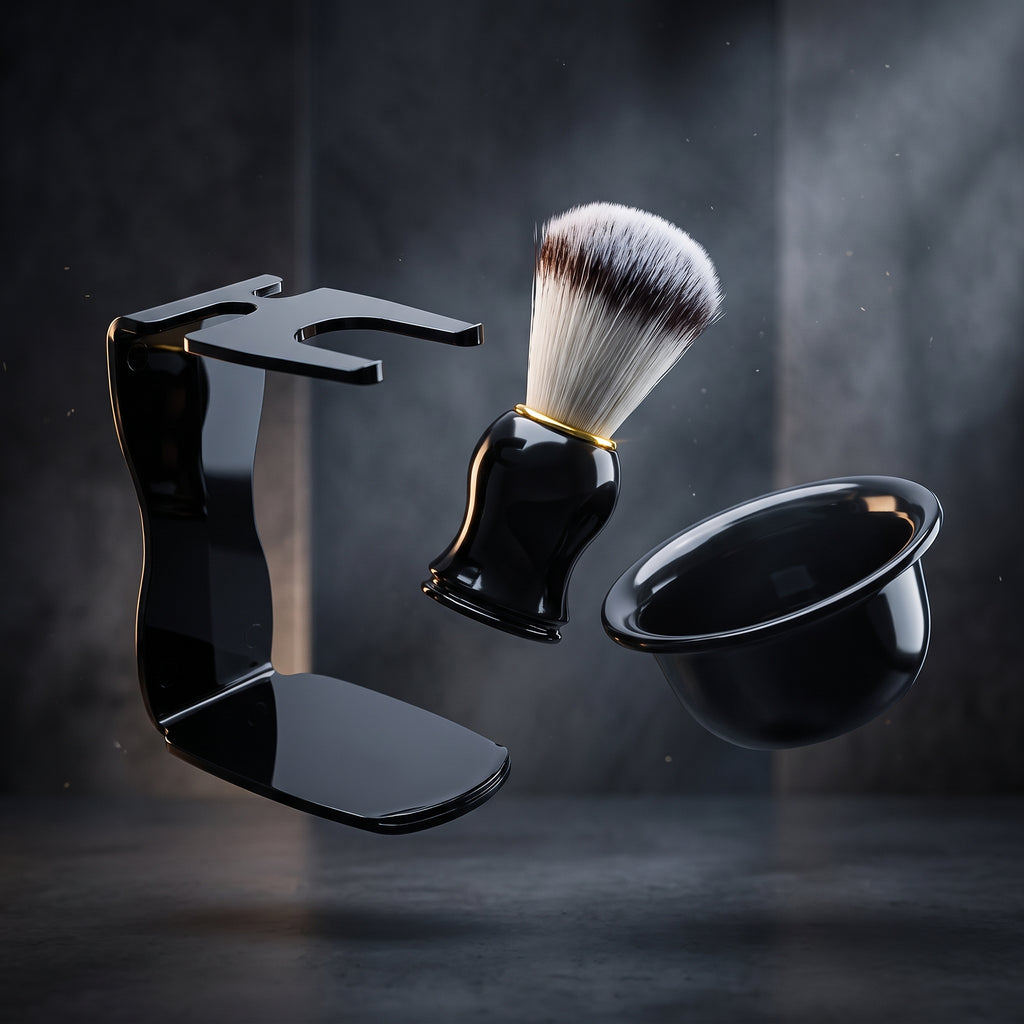 3-Piece Men's Wet Shaving Grooming Set – Razor Brush Holder Stand, Foam Brush & Bowl