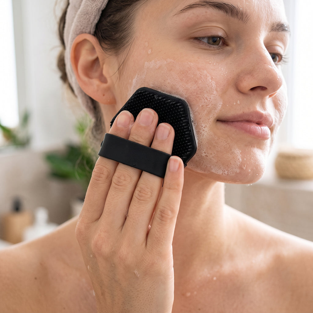 4-in-1 Silicone Bath Grooming Set with Long Handle Back Scrubber, Scalp Massager & Facial Pads