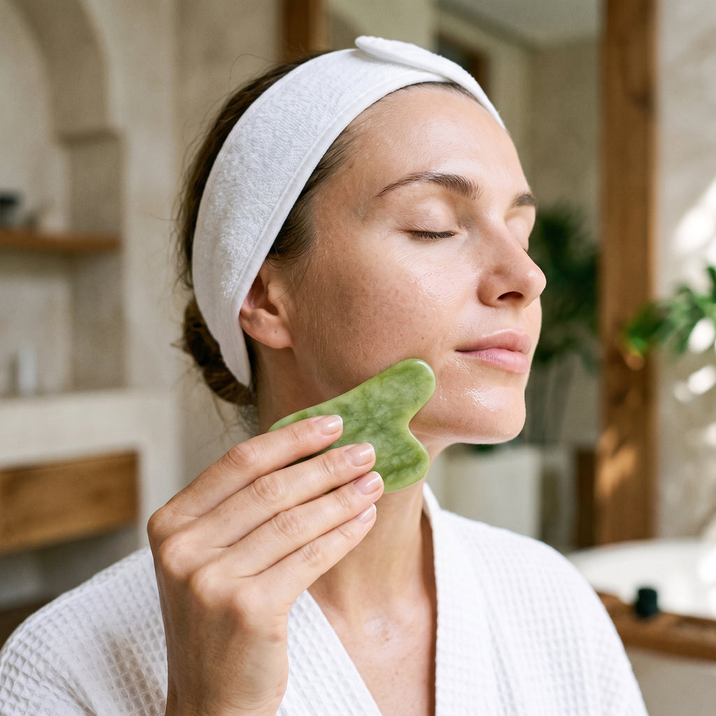 Natural Jade Gua Sha Scraping Tool – Facial Massager for Jawline Lifting & Anti-Aging