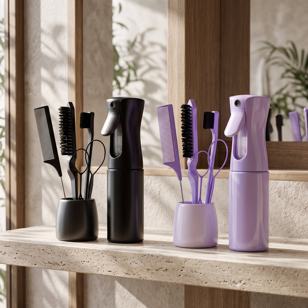 6-In-1 Hair Styling & Braiding Tool Kit with Continuous Water Spray Bottle, Rat Tail Comb & Edge Brush