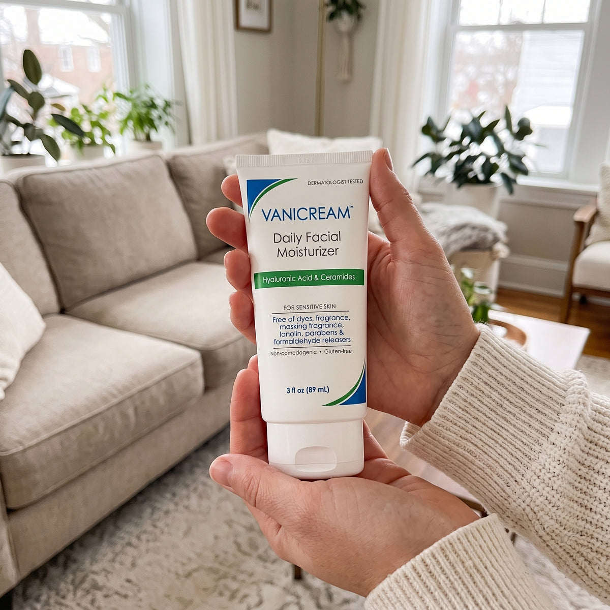Vanicream Daily Facial Moisturizer (89ml) – Hyaluronic Acid & Ceramides Cream for Sensitive Skin