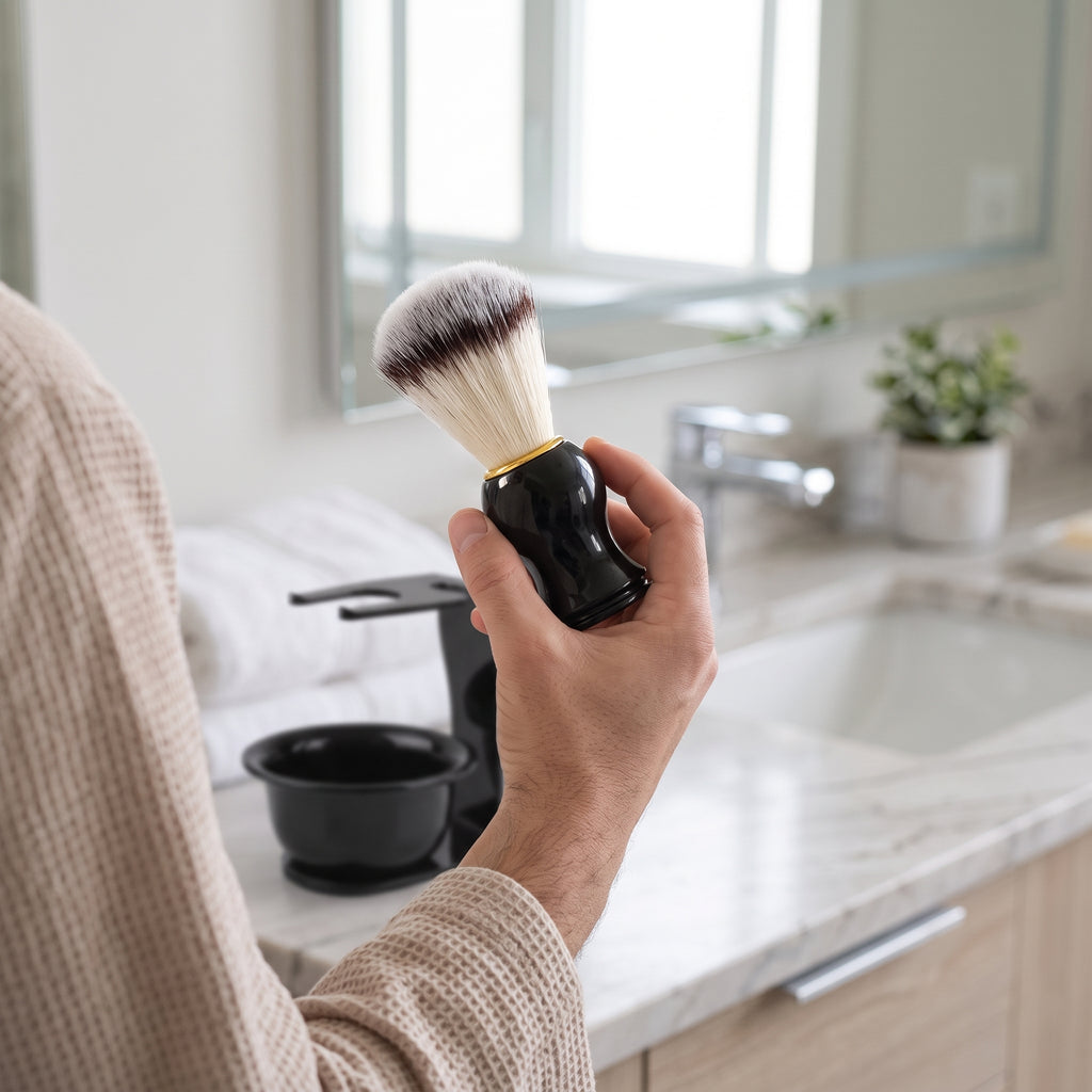 3-Piece Men's Wet Shaving Grooming Set – Razor Brush Holder Stand, Foam Brush & Bowl