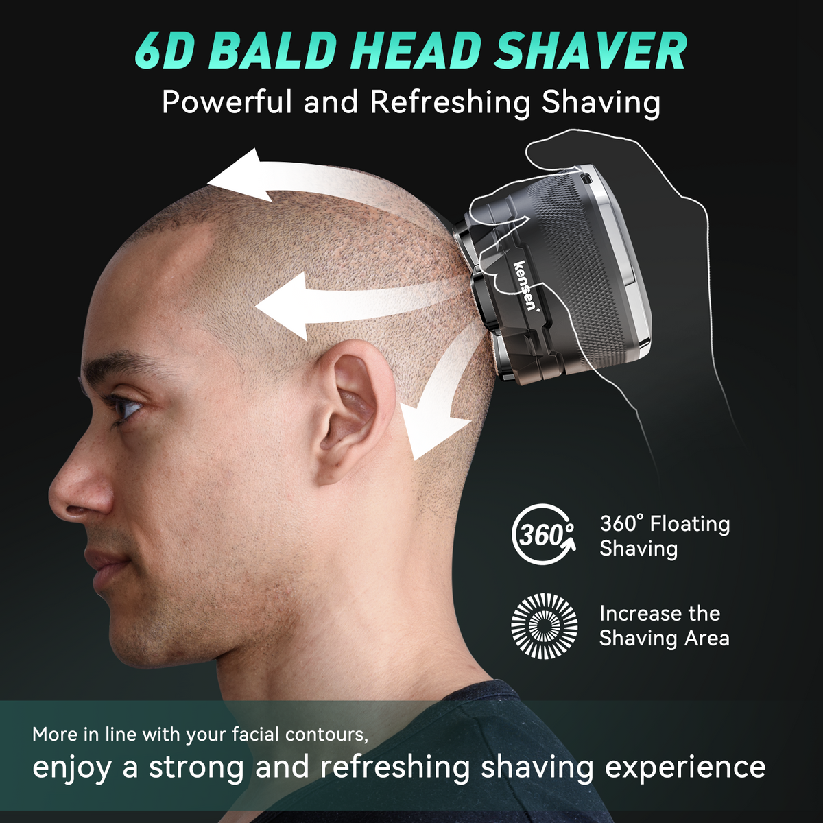 Kensen Professional 6D Rotary Head Shaver – Fast Shaving Bald Head Razor with Magnetic Head