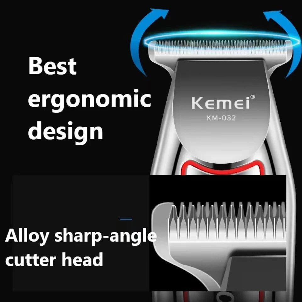 Kemei KM-032 Professional Zero Gapped T-Blade Hair Clipper | Electric Cordless Beard & Hair Trimmer Set