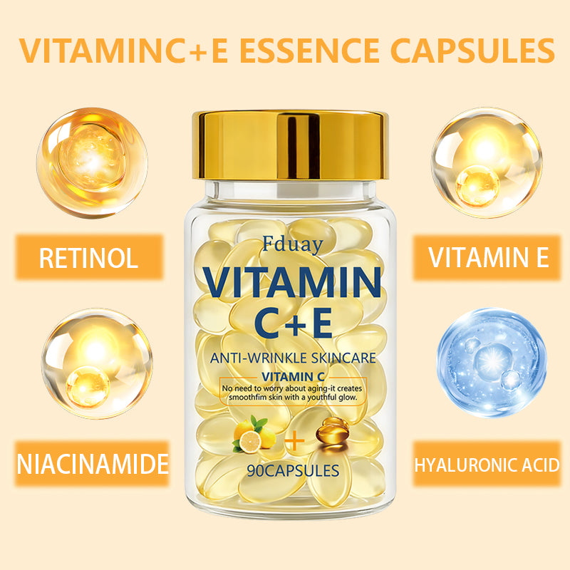 Fduay Vitamin C + E Anti-Wrinkle Facial Serum Capsules – Brightening & Firming Essence