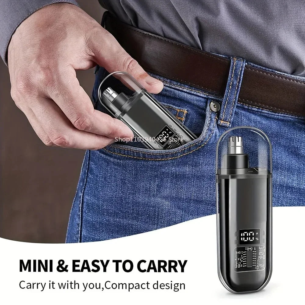 Smart Electric Nose Hair Trimmer with LED Battery Display – Pocket Size Rechargeable Groomer