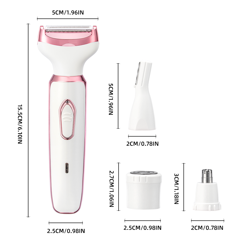 4-in-1 Rechargeable Women’s Grooming Kit – Painless Electric Body Shaver, Eyebrow & Nose Hair Trimmer