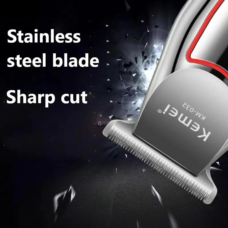 Kemei KM-032 Professional Zero Gapped T-Blade Hair Clipper | Electric Cordless Beard & Hair Trimmer Set