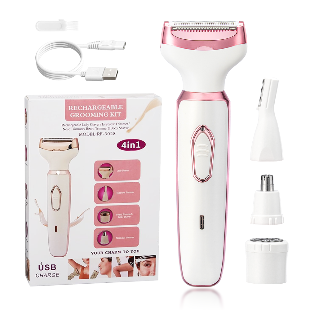 4-in-1 Rechargeable Women’s Grooming Kit – Painless Electric Body Shaver, Eyebrow & Nose Hair Trimmer
