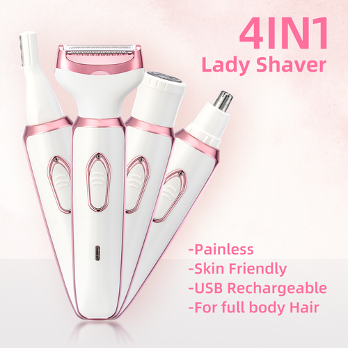 4-in-1 Rechargeable Women’s Grooming Kit – Painless Electric Body Shaver, Eyebrow & Nose Hair Trimmer