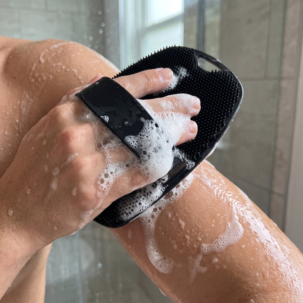 4-in-1 Silicone Bath Grooming Set with Long Handle Back Scrubber, Scalp Massager & Facial Pads