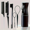 6-In-1 Hair Styling & Braiding Tool Kit with Continuous Water Spray Bottle, Rat Tail Comb & Edge Brush