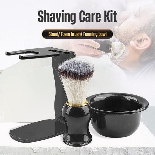 3-Piece Men's Wet Shaving Grooming Set – Razor Brush Holder Stand, Foam Brush & Bowl