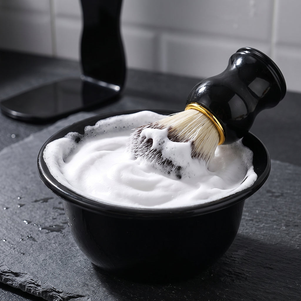 3-Piece Men's Wet Shaving Grooming Set – Razor Brush Holder Stand, Foam Brush & Bowl