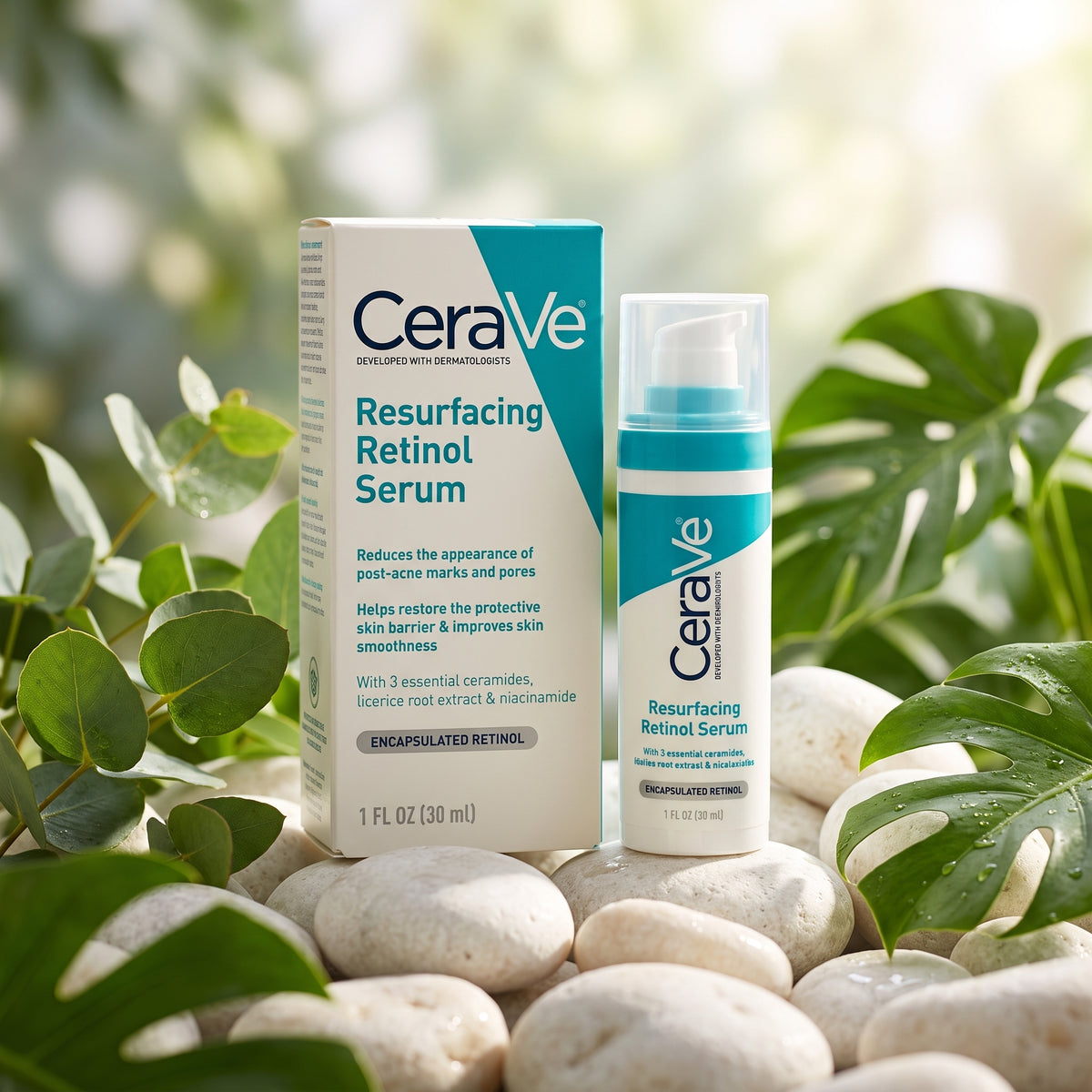 CeraVe Resurfacing Retinol Serum (30ml) – Reduces Post-Acne Marks, Pores & Restores Skin Barrier