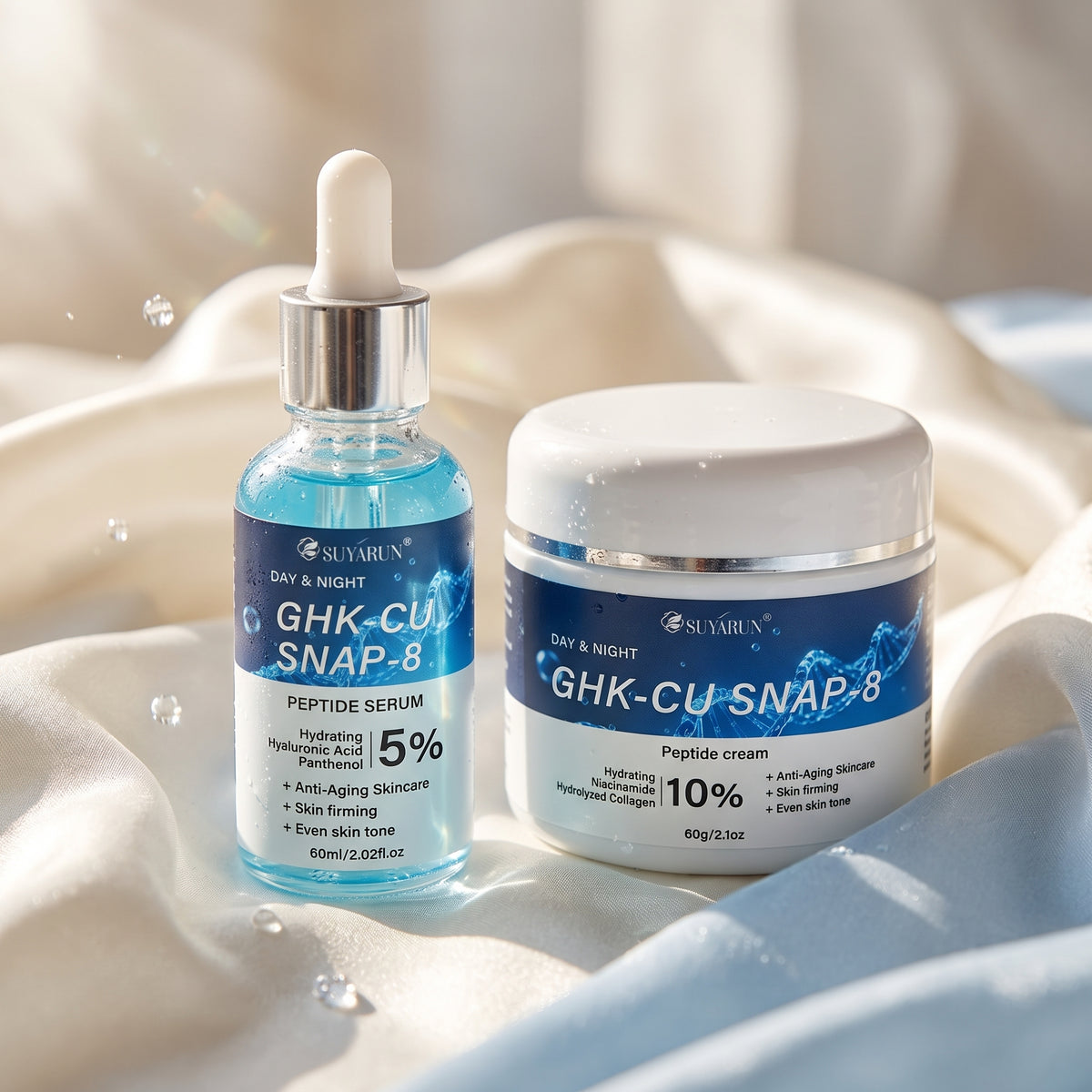 SUYARUN GHK-Cu SNAP-8 Anti-Aging Peptide Serum & Face Cream Set for Skin Firming